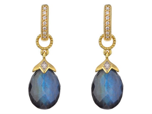 Teardrop Briolette Earring Charms | Labradorite + Black Onyx 18k YG