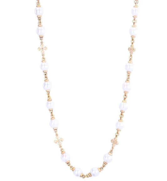 Akoya 6mm Pearl Necklace + Pointy Maltese Stations | 32in