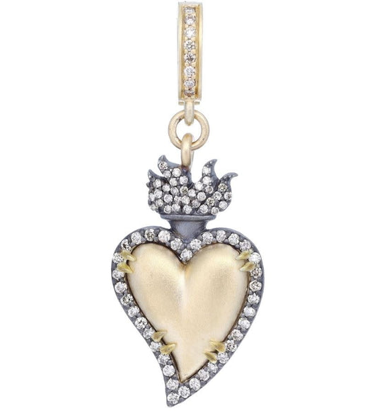 Diamond Victorian Style Flaming Heart Pendant
