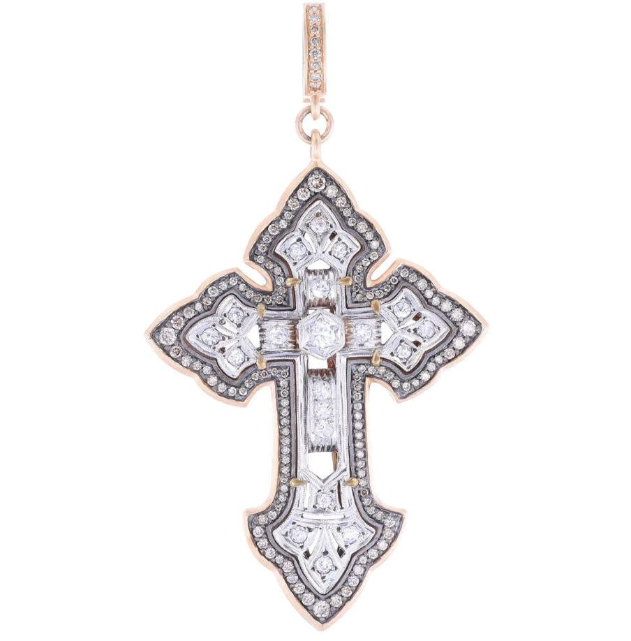 Antique Art Deco Platinum Cross Pendant + Mine Cut Diamonds