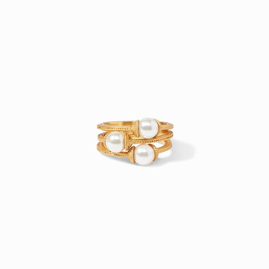 Calypso Trio Gold Ring Set | Pearl S7