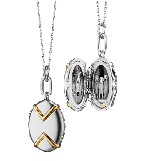 Oval Two-Tone Locket With Chevron Detail Necklace