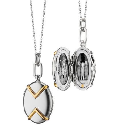 Oval Two-Tone Locket With Chevron Detail Necklace
