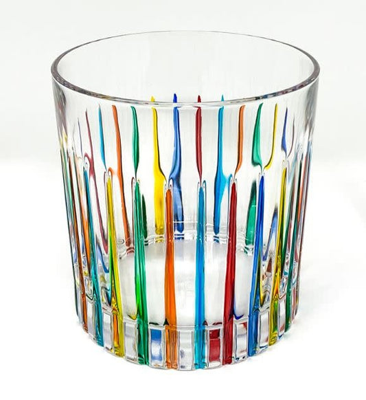 Murano Italian Crystal Whiskey DOF Glass | Lines Rainbow