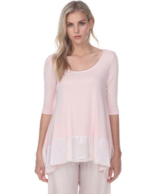 ARC - Kiki Rib Knit Satin Trim 3/4 Sleeve Swing Top