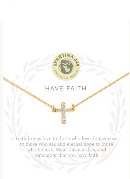 Have Faith Crystal Cross 18k Gold Plate Necklace, 18-21"