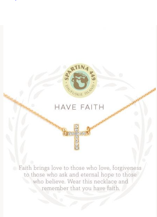 Have Faith Crystal Cross 18k Gold Plate Necklace, 18-21"