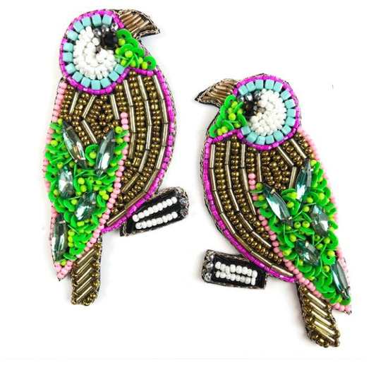 Multi Beaded Bird Earrings