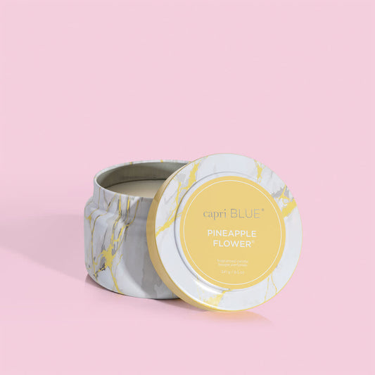 CapriBlue Pineapple Flower Candle | Marble Travel Tin 8.5oz