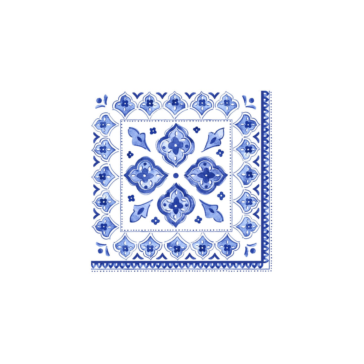 Moroccan Blue Cocktail Napkin Set Of 20 With Laguiole Mini Cheese Knife