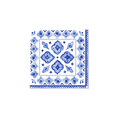 Moroccan Blue Cocktail Napkin Set Of 20 With Laguiole Mini Cheese Knife