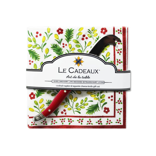 Noelle Cocktail Napkin Set Of 20 With Laguiole Mini Cheese Knife