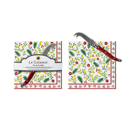 Noelle Cocktail Napkin Set Of 20 With Laguiole Mini Cheese Knife