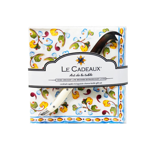 Toscana Cocktail Napkin Set Of 20 With Laguiole Mini Cheese Knife
