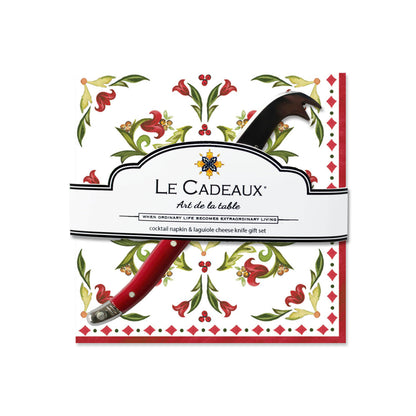 Vischio Cocktail Napkin Set Of 20 With Laguiole Mini Cheese Knife