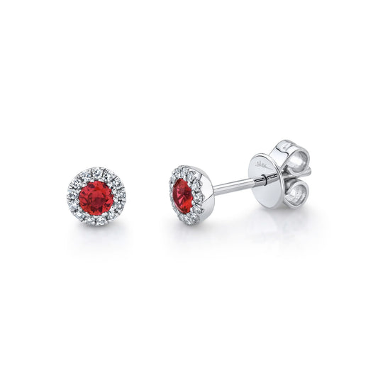 Diamond + Ruby Stud Earrings | .08c + .28c 14k WG