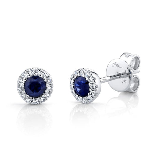 0.08Ct Diamond & 0.28Ct Blue Sapphire 14K WG Stud Earring