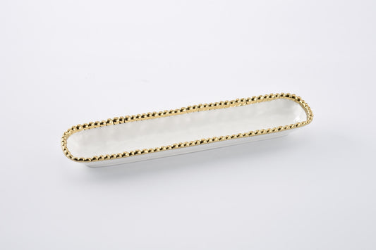 Porcelain + Gold Titanium Cracker Tray | 14in