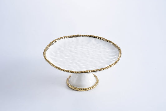 Porcelain + Gold Titanium Round Cake Stand | 11x5in