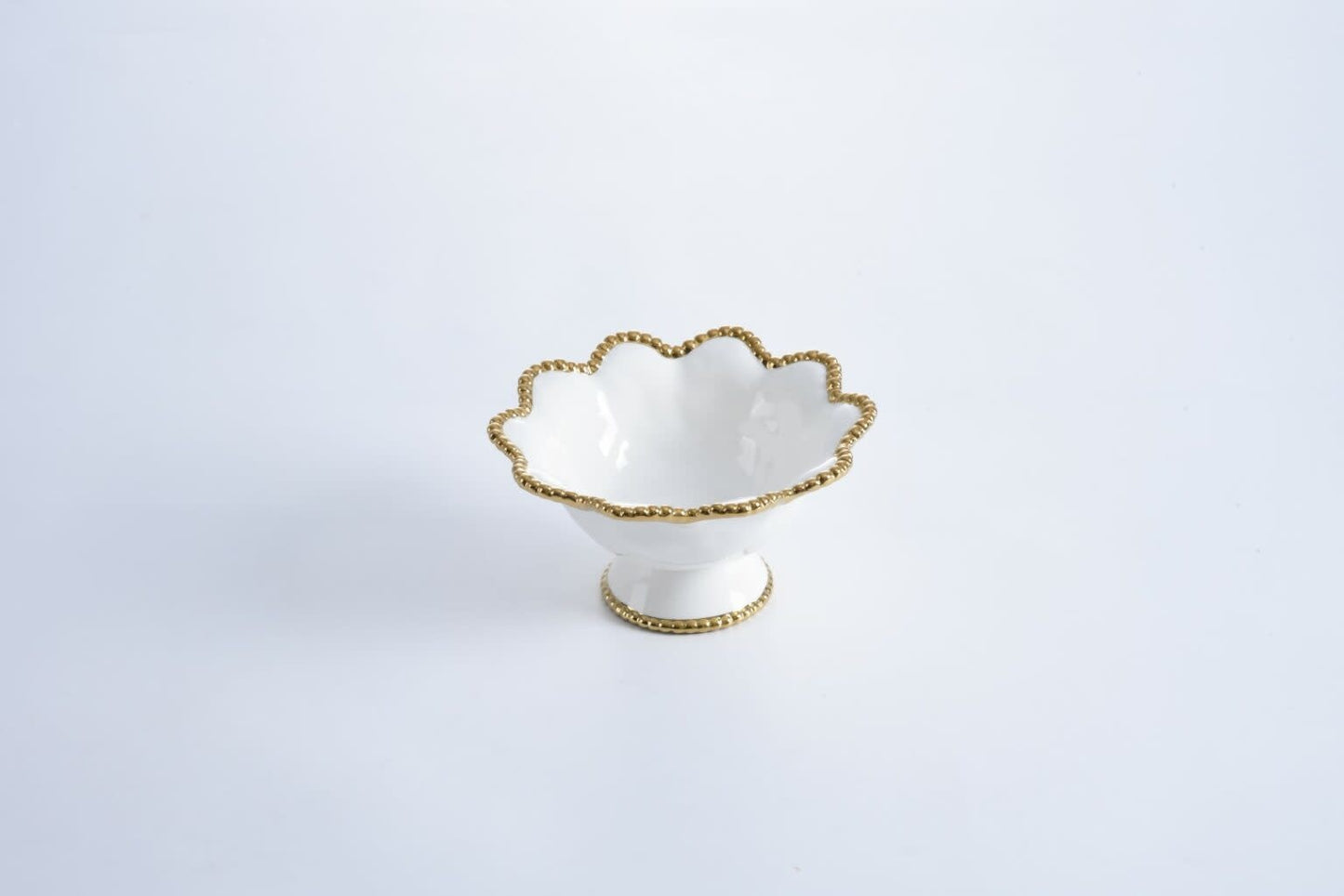 Flower Shaped Footed Bowl | White + Gold