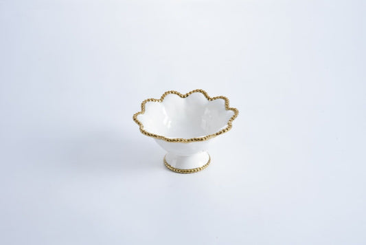Flower Shaped Footed Bowl | White + Gold