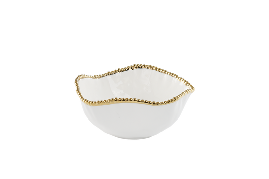 Porcelain + Gold Titanium Large Salad Bowl | 10.5x10.5x5in