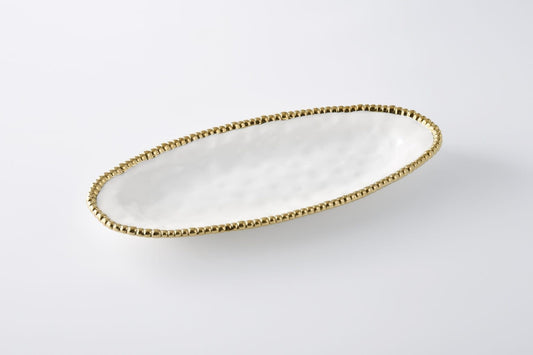 Porcelain + Gold Titanium Oval Serving Piece | 17.5x7.5x1.75in