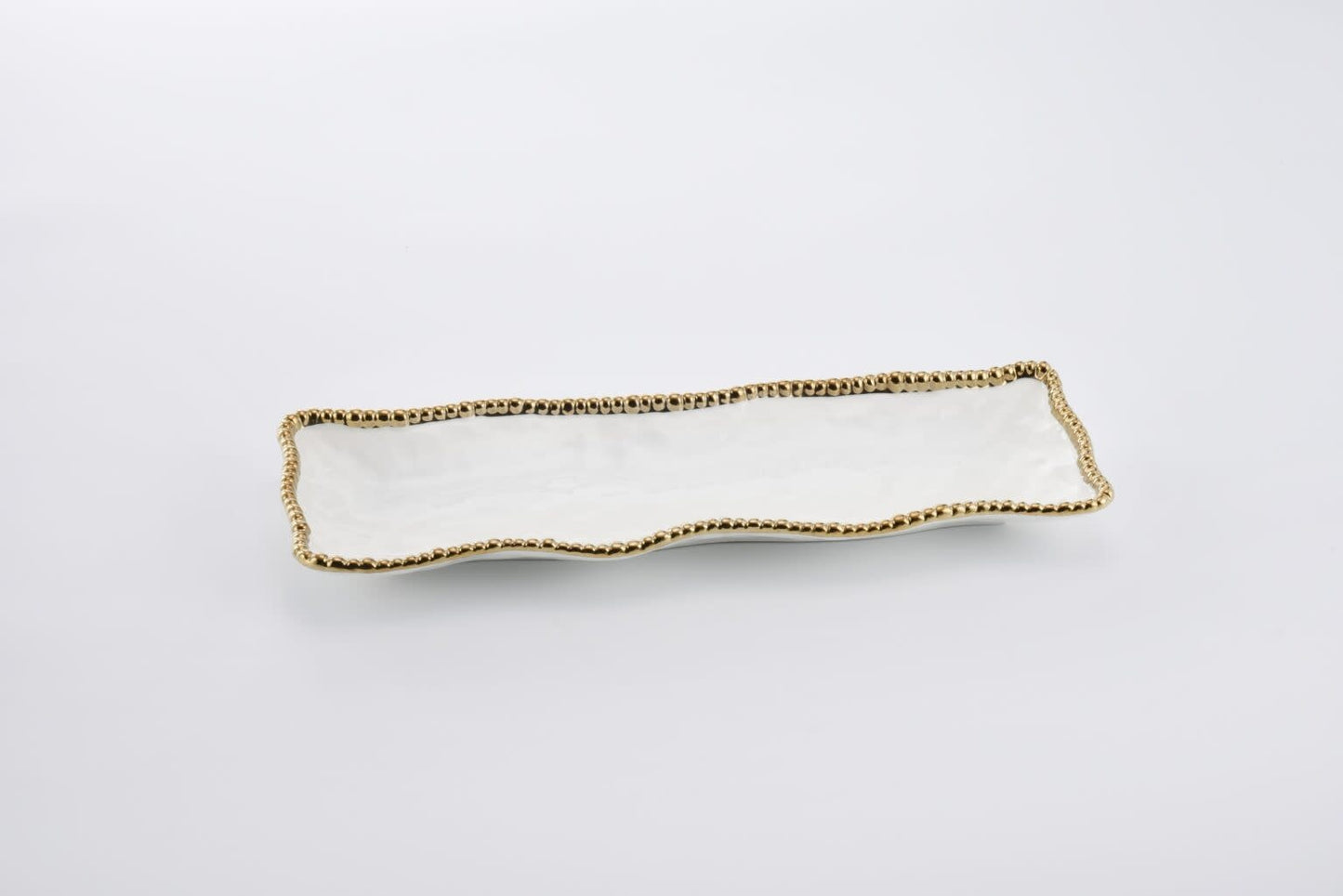 Porcelain + Gold Titanium Rectangular Tray | 19x6.5x1.75in