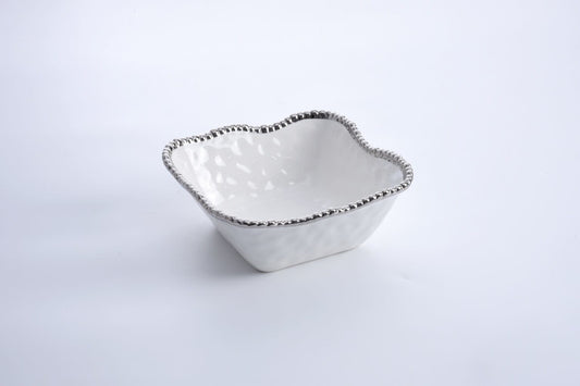 Medium Square Salad Bowl | White + Silver