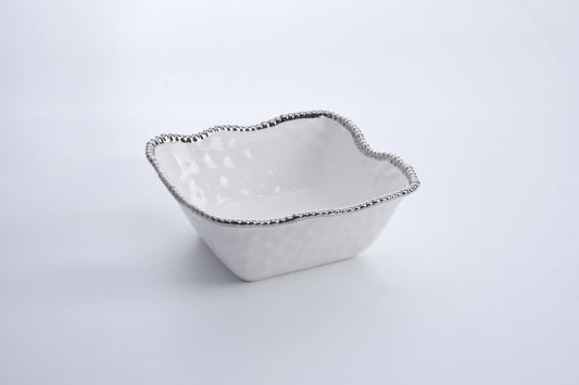 Porcelain + Silver Large Square Salad Bowl |