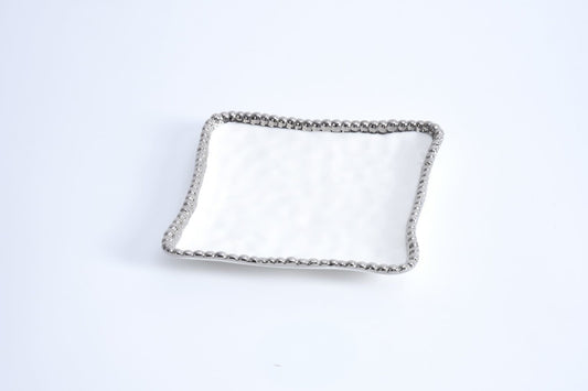 Square Appetizer/Dessert Plate | White + Silver