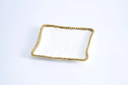 Porcelain + Gold Square Appetizer + Dessert or Napkin Plate | 6in