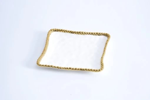Porcelain + Gold Square Appetizer + Dessert or Napkin Plate | 6in