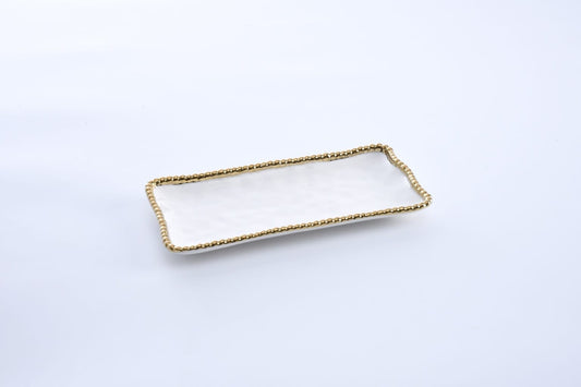 Porcelain + Gold Titanium Small Rectangular Tray | 10x5in