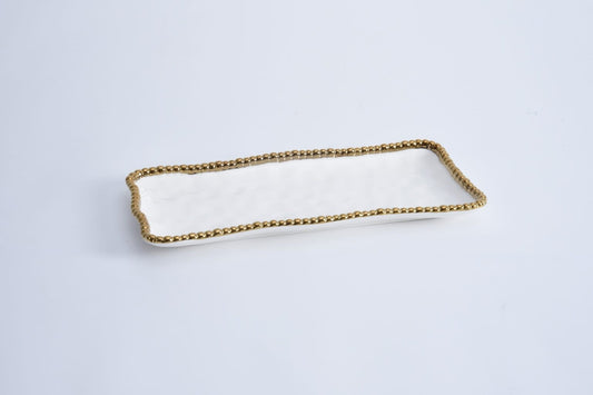 Porcelain + Gold Titanium Medium Rectangular Tray | 13.75x6.25in