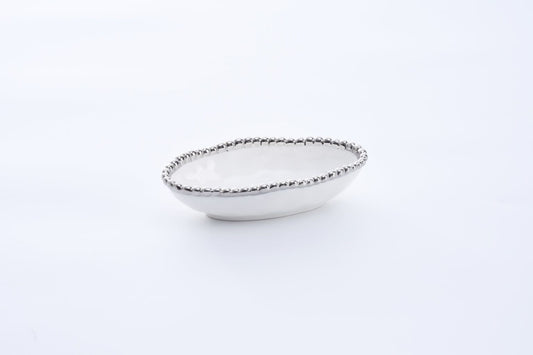Long Condiment Bowl | White + Silver