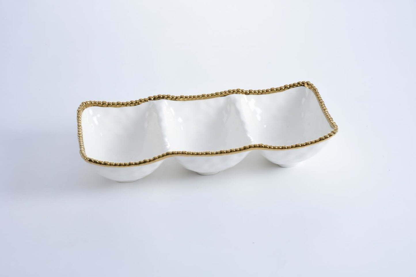 Porcelain + Gold Titaniam 3 Section Bowl | 17.5x8.25x3.5in