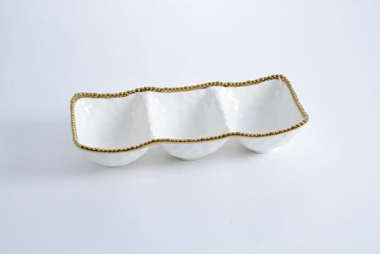 Porcelain + Gold Titaniam 3 Section Bowl | 17.5x8.25x3.5in