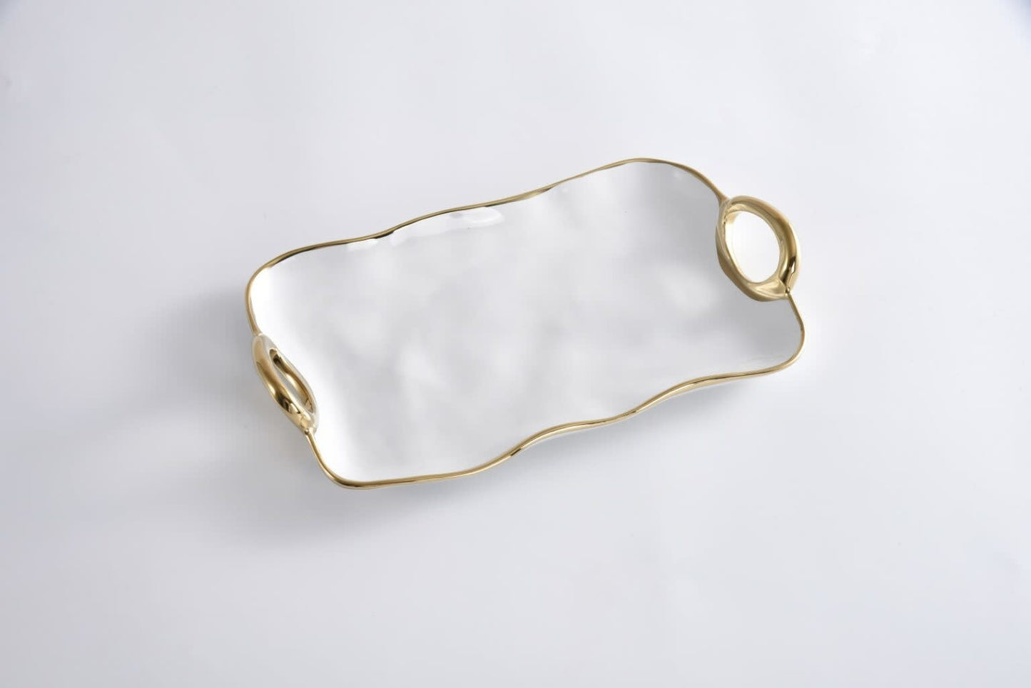 Small platter with Handles | White + Gold