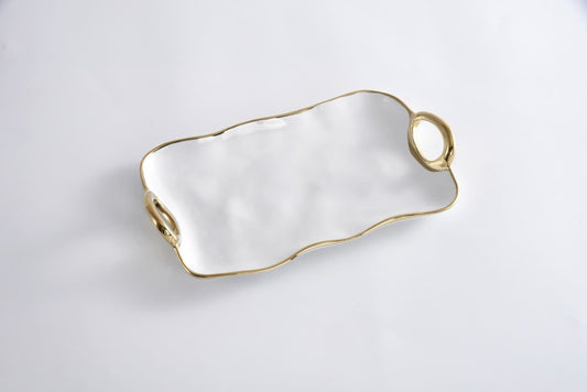 Small platter with Handles | White + Gold