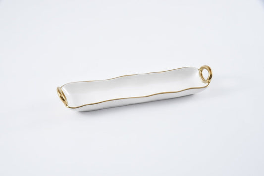 Cracker Tray with Handles | White + Gold
