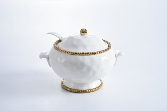 Soup Tureen & Ladle | White + Gold
