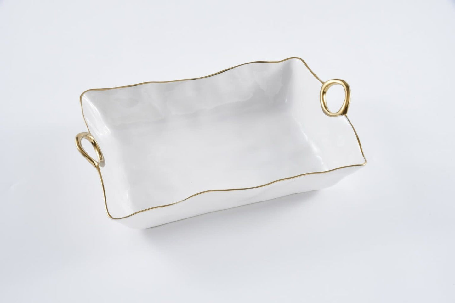 Large Deep Server with Handles | White + Gold