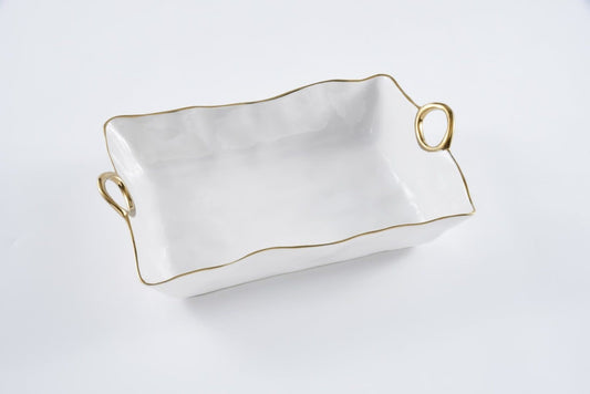 Large Deep Server with Handles | White + Gold