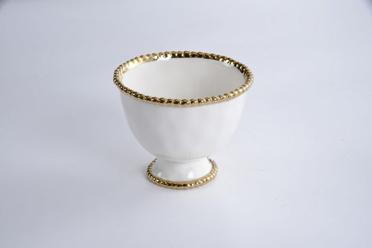 Small Footed Bowl | White + Gold