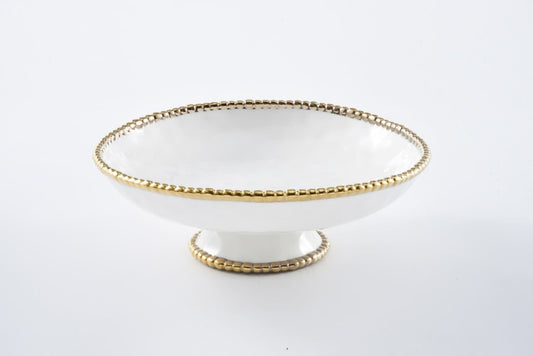 Footed Bowl | White + Gold