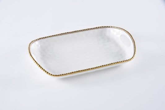 Rectangular Tray with Handles | White + Gold