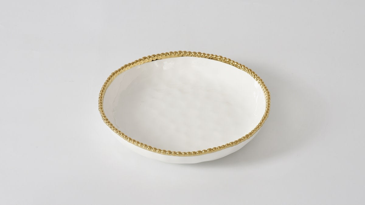 Porcelain + Gold Titanium Medium Shallow Bowl | 10x2in