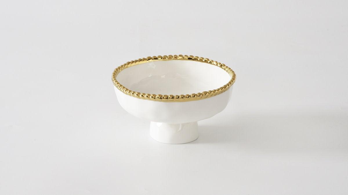 Porcelain + Gold Titanium Small Footed Bowl | 8x4in