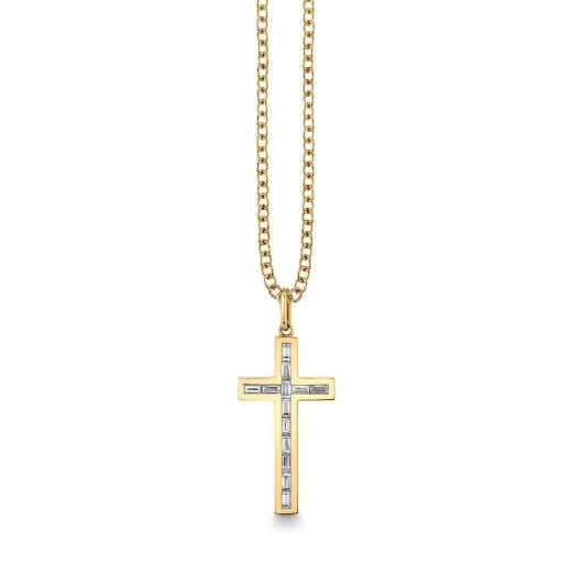 Channel Set Baguette Cross Charm + Tiffany Heavy Chain Necklace | 18in